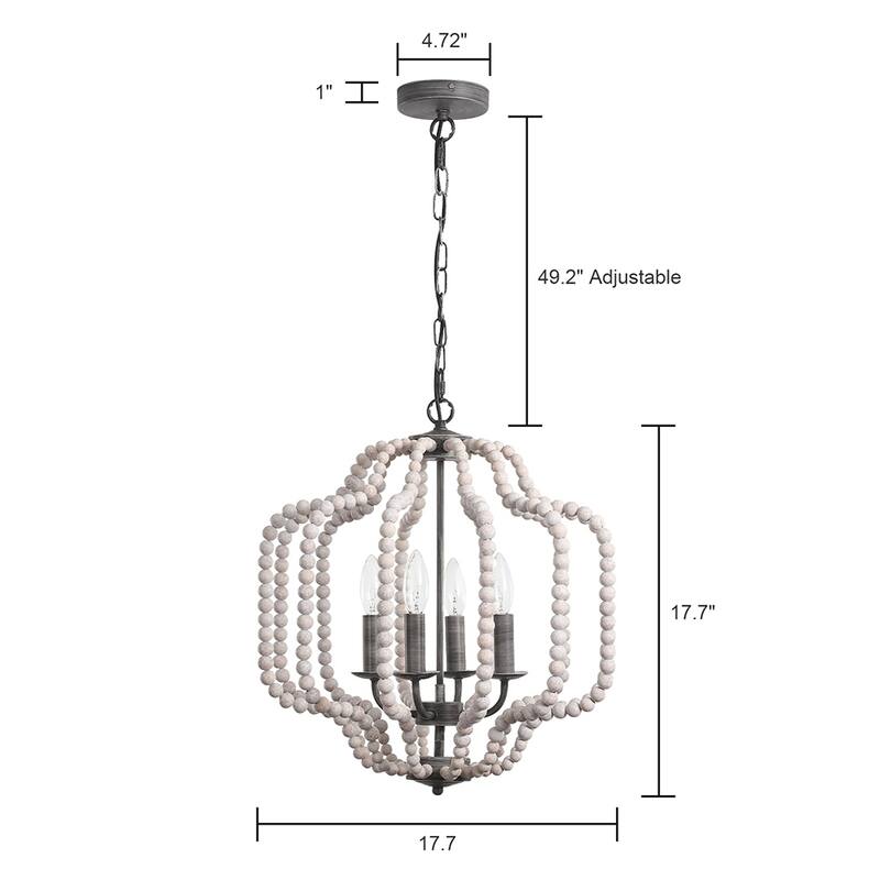 OYIPRO 4-Light Farmhouse Geometric Chandelier with Wood Beads