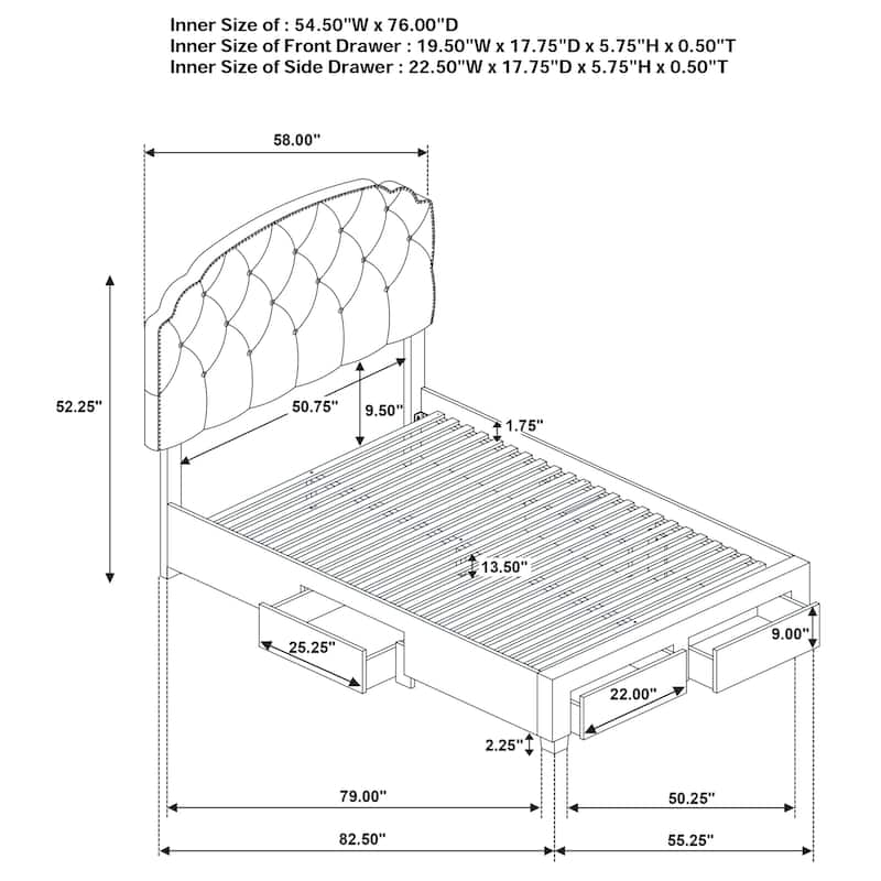 Marianna 4-drawer Upholstered Storage Bed Cream