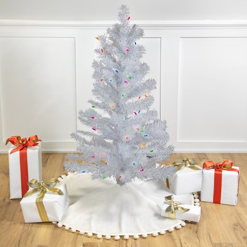 3' White Iridescent Pine Artificial Christmas Tree Multi Lights - 3 Foot