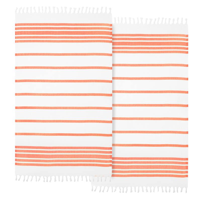 Authentic Hotel and Spa Turkish Cotton Herringbone Pestemal Beach Towel (Set of 2)
