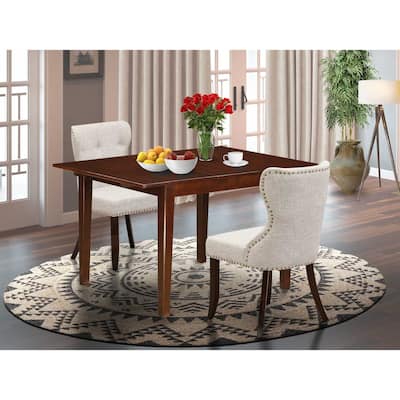 HomeStock 3-Pc Mahogany Finish Rectangular Solid Wood Top With Butterfly Leaf Dining Table Set