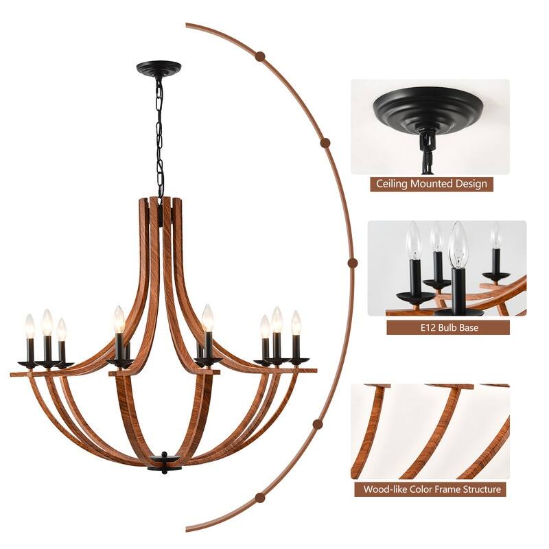Rustic Candle Style Chandeliers Black and Faux Wood Chandelier