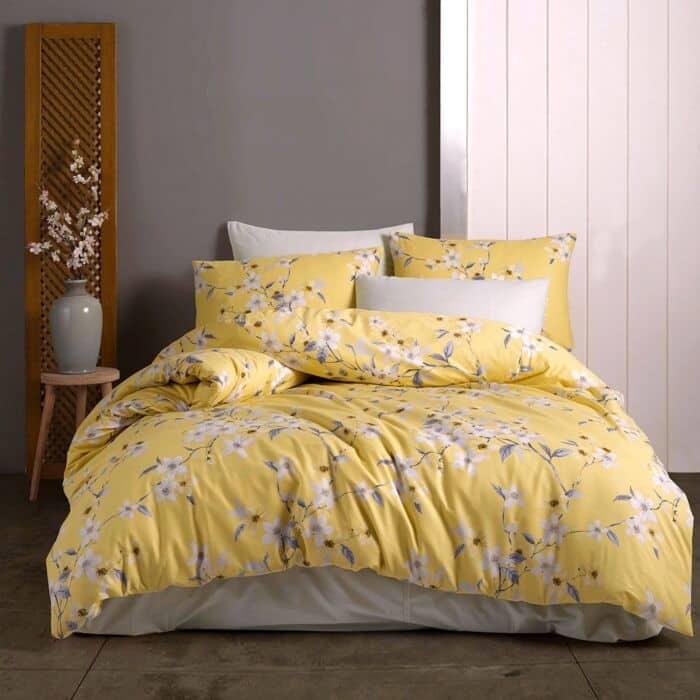 Organic-Club Cherry Blossom Cotton Bedding Set of 4 in Yellow