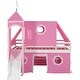 preview thumbnail 4 of 7, Roomfitters Full Size Loft Bed with Slide, Pink Tent and Tower, Space-Saving Adventure-Themed Wooden Frame for Bedroom, Pink