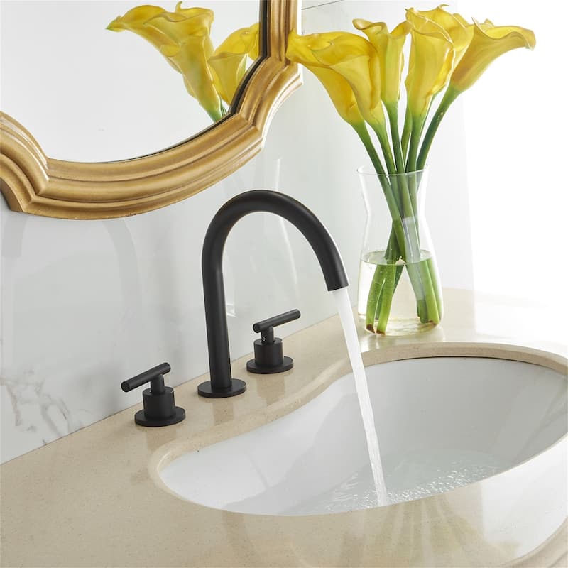 8 Inch Widespread Bathroom Faucet With Drain Assembly 3 Holes Matte Black Bathroom Sink Faucets 2 Handle Modern Vanity Basin Tap
