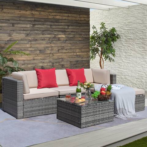 Furmax 5 Pieces Outdoor Patio Furniture Set Wicker Sectional Sofa