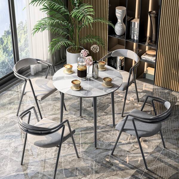 slide 2 of 15, Marble Top Round Dining Table with Metal Legs for Dining Room Kitchen