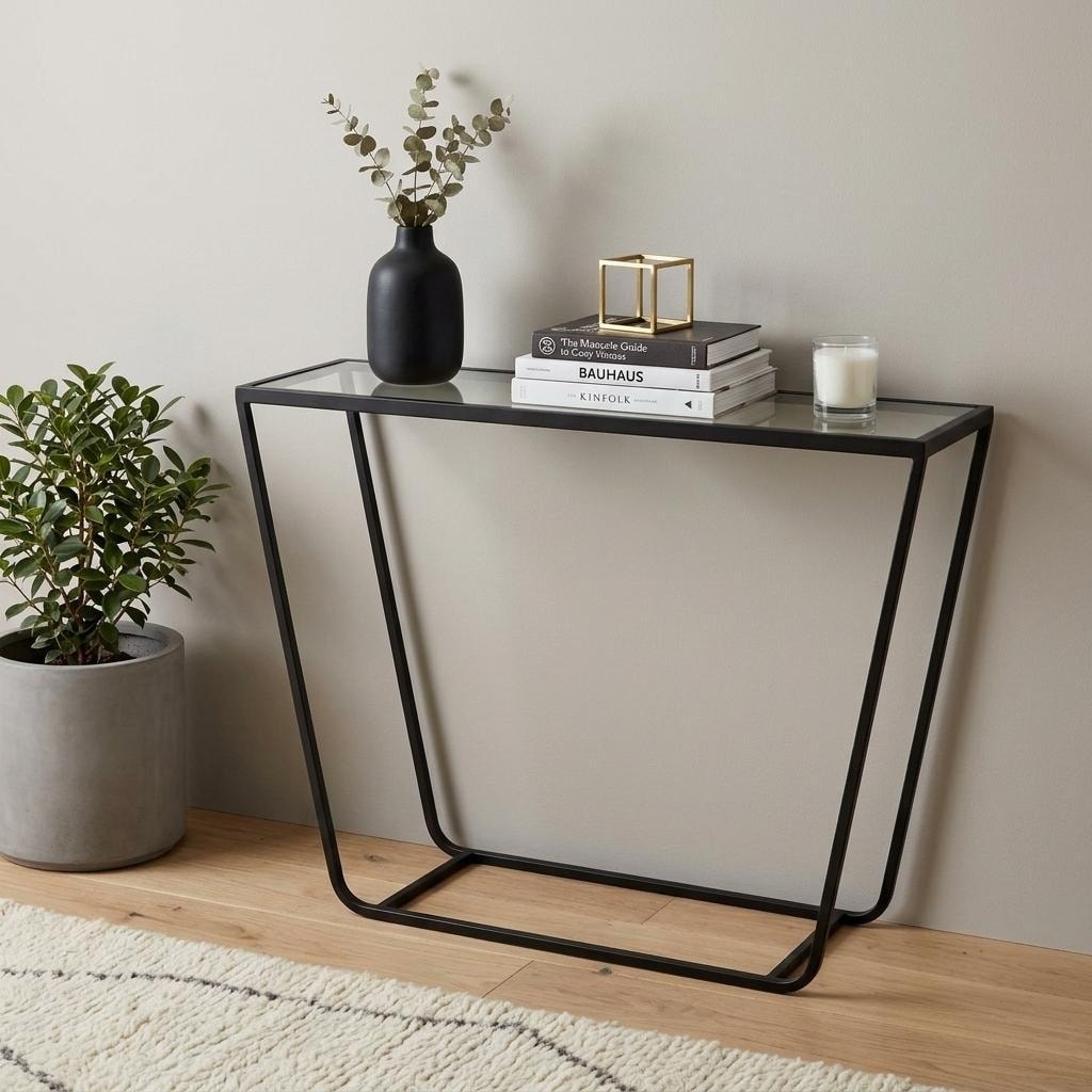 HomeRoots 10" Clear Glass and Metal Frame Console Table - 10.00 in. x 21.70 in. x 24.00 in.