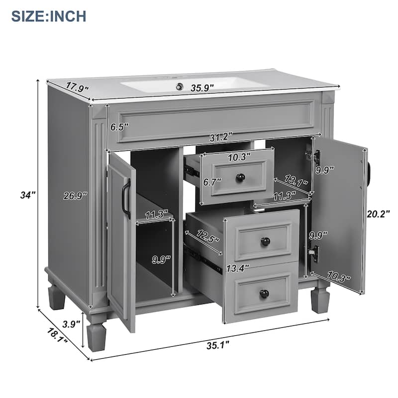 Bathroom Vanity with Top Sink, Bathroom Storage Cabinet with 2 Soft Closing Doors, Sink Vanity Cabinet Set with 2 Drawers