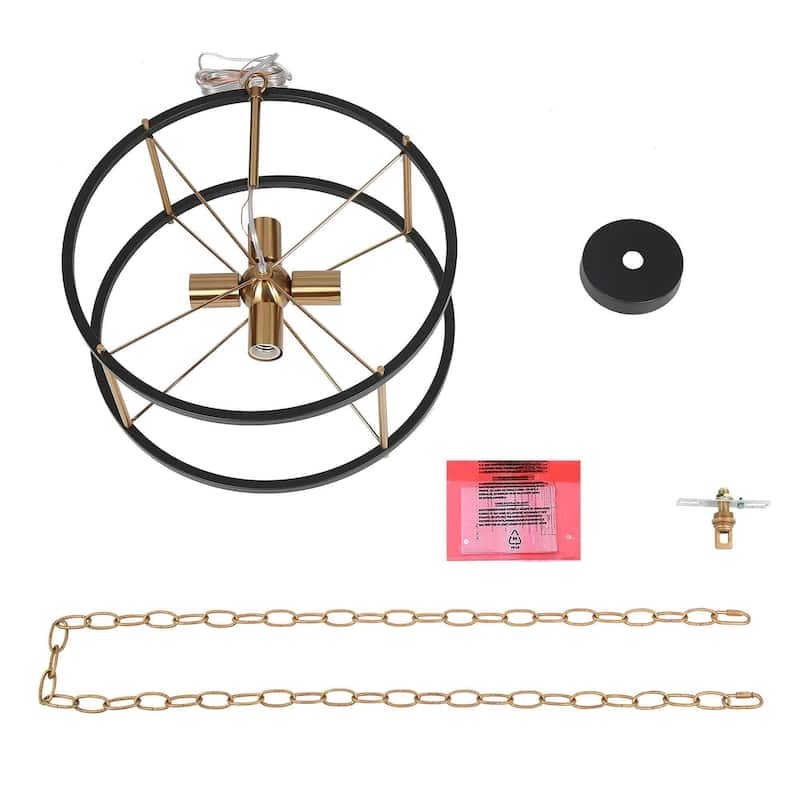 Modern Farmhouse 4-Light Black Gold Drum Chandelier Cage Pendant Lights for Kitchen Island - 17" D x 8" H