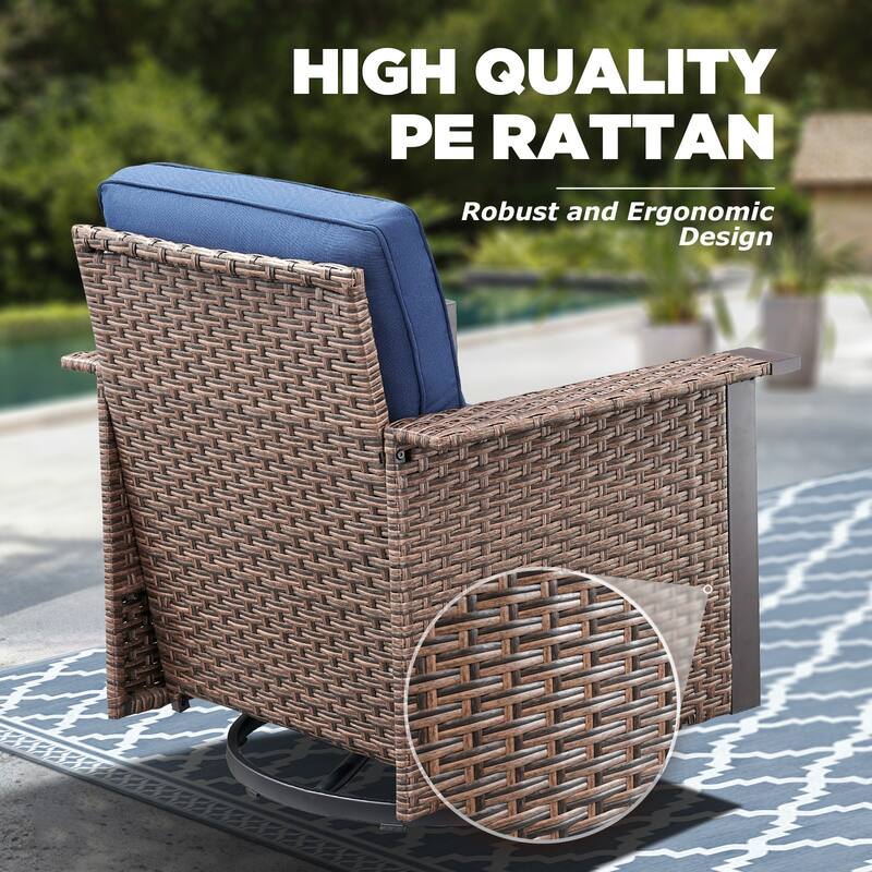 Pocassy Outdoor Wicker 5-Piece Swivel Chair Table with Ottoman