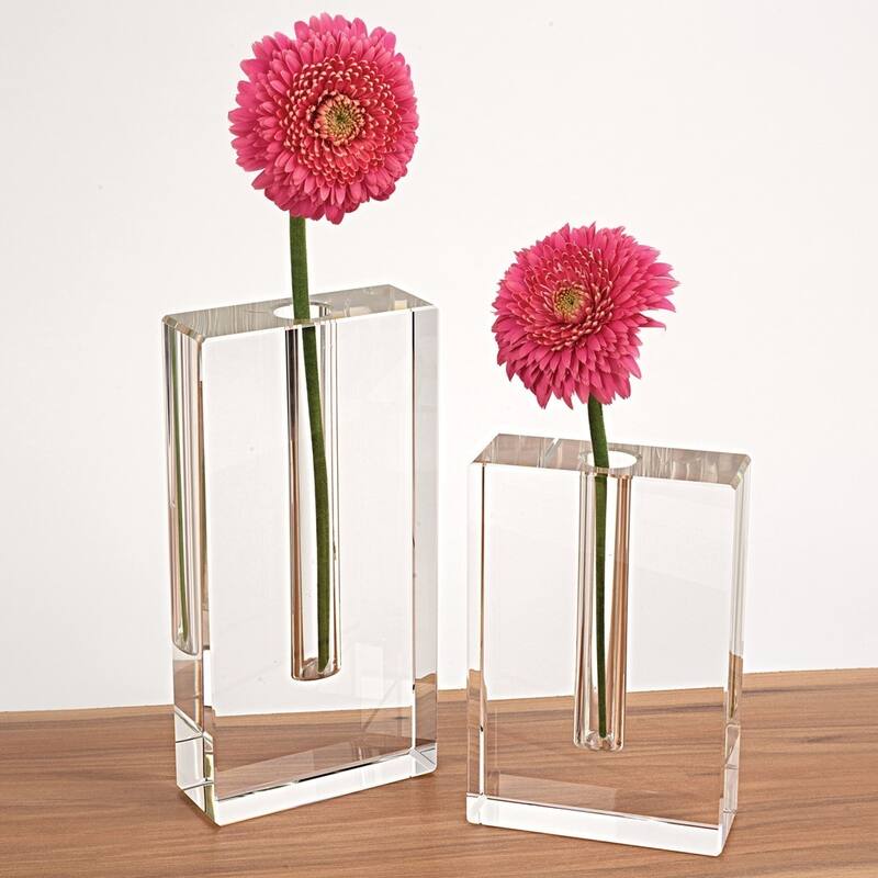Curata Handcrafted Lead-Free Crystal Set of Two Single Bud Vases 4" and 6"