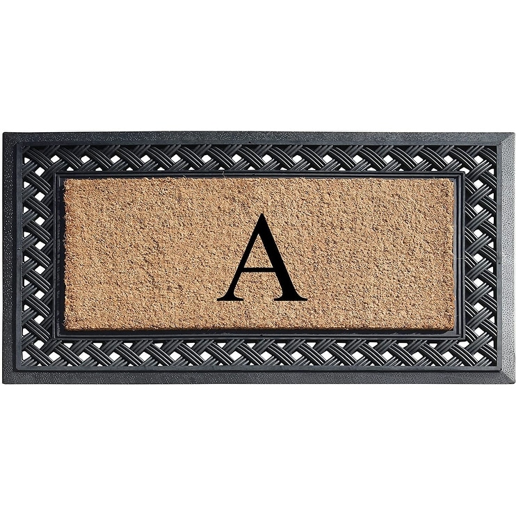 A1 Home Collections Paisley Border Rubber and Coir Large Heavy-Duty Outdoor Monogrammed Doormat, 23"X38" Black