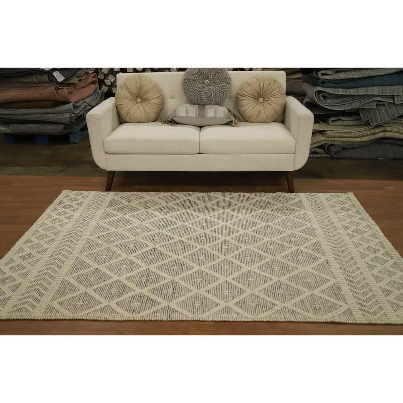 Hand Knotted Oriental 100% Wool Carpet Modern Geometric Beige & Ivories Modern Gotti Design Area Rug - 7' 4'' X 4' 10''