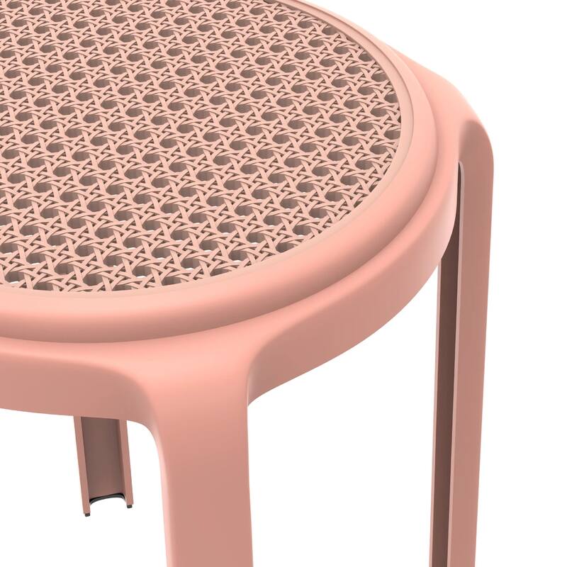 Tresse All-Weather Round Stackable Dining Stool with Wicker-Style Seat for Indoor, Outdoor, Patio, and Kitchen Set of 2