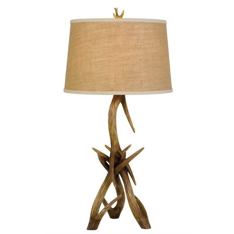HomeRoots 33" Brown Antlers Table Lamp With Brown Empire Shade - 16.00 in. x 33.25 in. x 16.00 in.