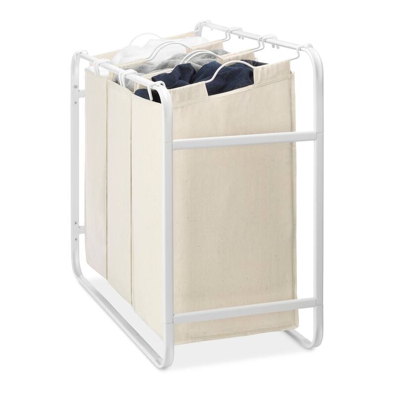 Retro Triple Laundry Sorter-3 Removable Canvas Bags - White & Canvas
