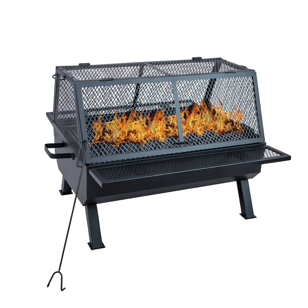 Sunnydaze Outdoor Fire Pit with Grill and Spark Screen - 36" H