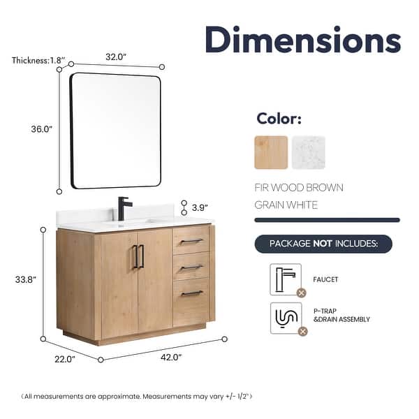 dimension image slide 3 of 16, San Single Bath Vanity with Composite Stone Top and Mirror