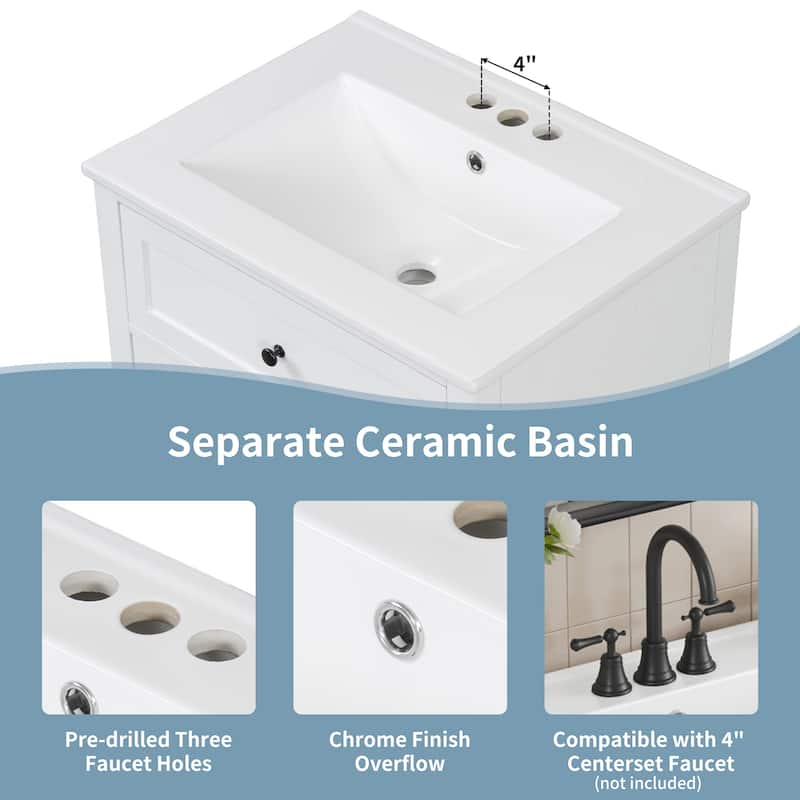 24" Bathroom Vanity with Sink Set Bathroom Storage Cabinet with 3 Drawers and Adjustable Shelves