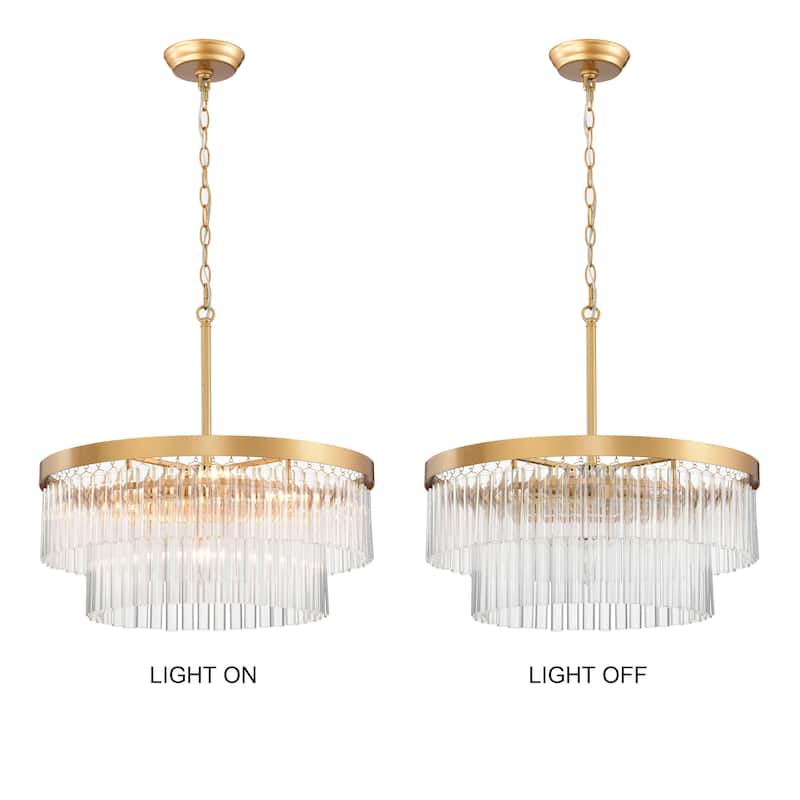 Casandra 5-light Two-Tier Crystal Glass Rod Drum Chandelier - Glossy Bronze
