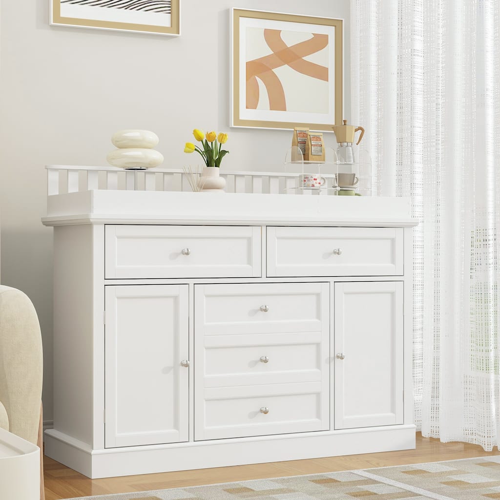 Classic White Baby Changing Table with Storage Cabinets and Drawers