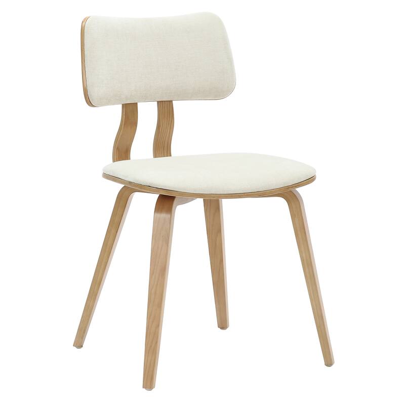 Mid-Century Modern Fabric and Wood Dining Chair, Set of 2 - Beige and Natural - Beige