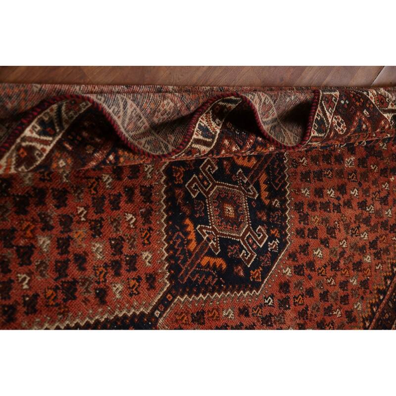 Vegetable Dye Coral Qashqai Persian Antique Rug Handmade Wool Carpet - 5'11"x 9'0"