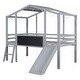 preview thumbnail 13 of 16, Twin Size Loft Bed with Ladder and Slide, House Bed with Blackboard and Light Strip on the Roof, White