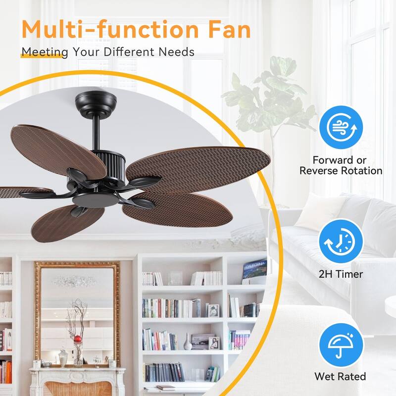 50 Inch Tropical Palm Tropical Indoor/Outdoor Ceiling Fan DC Motor Remote Control - 50 Inches