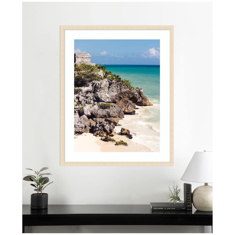 Kate and Laurel Framed Art Tulum Ruins Mexico Seascape by Stephanie Klatt
