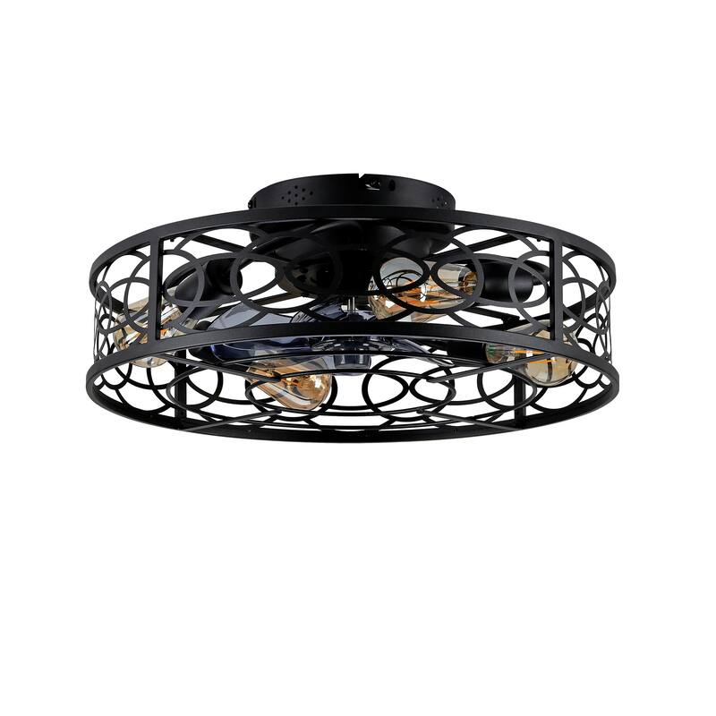 20" Caged Ceiling Fans with Lights,Bladeless Ceiling Fan 6 Speed Reversible with Remote Control,Flush Mount Caged Ceiling Fan