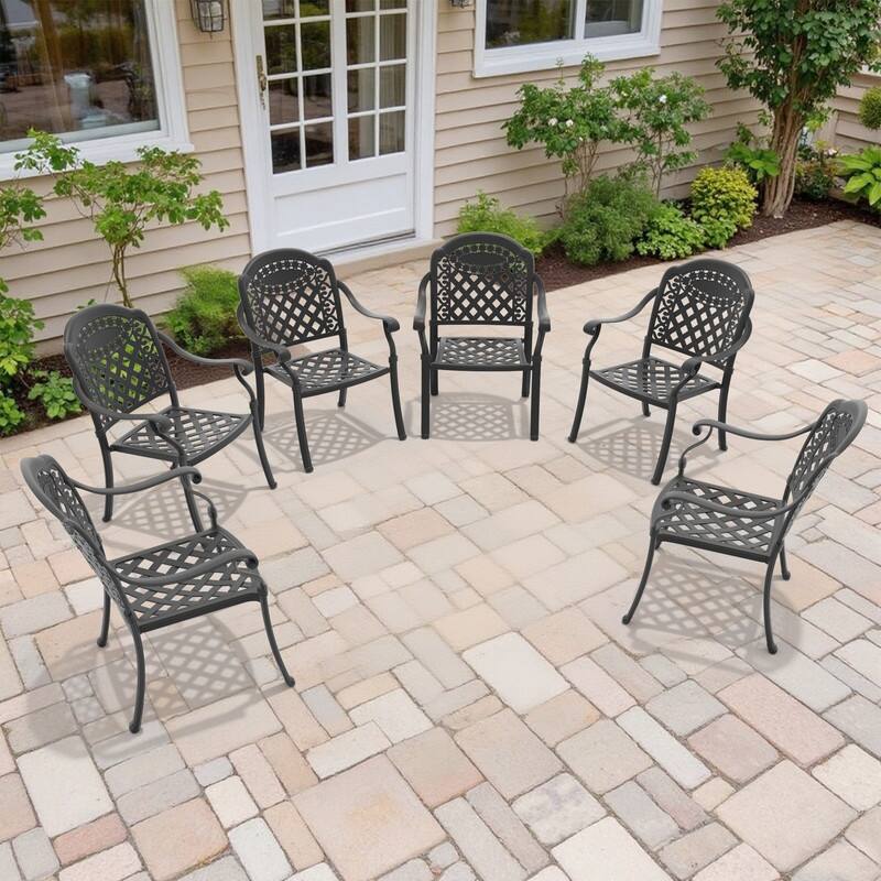 Outdoor 6-Piece Aluminum Dining Chairs with Red Cushions