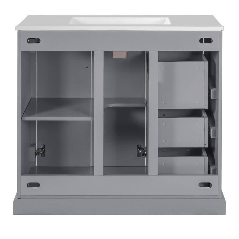 36" Bathroom Vanity with Ceramic Sink, Soft-Close Door, Adjustable Shelf & 3 Drawers