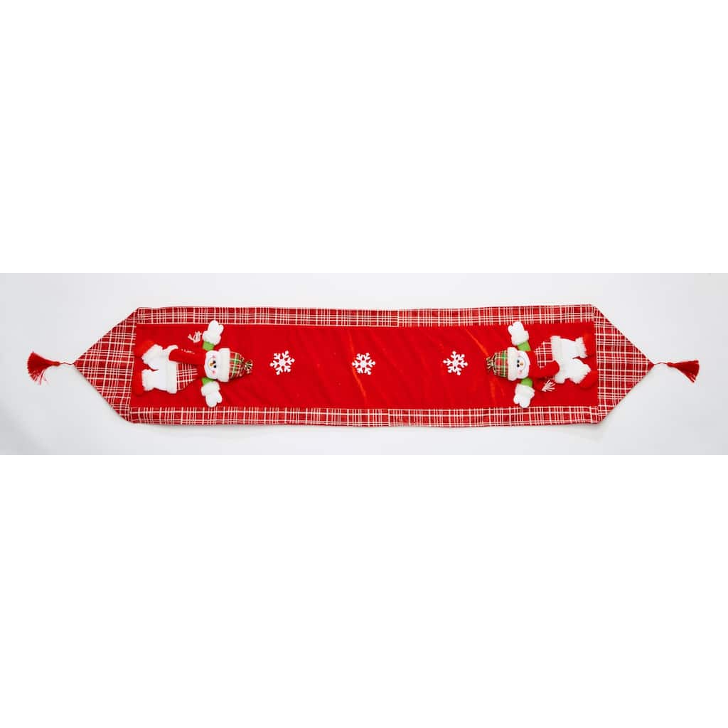 67" Embroidered Red Snowman Table Runner
