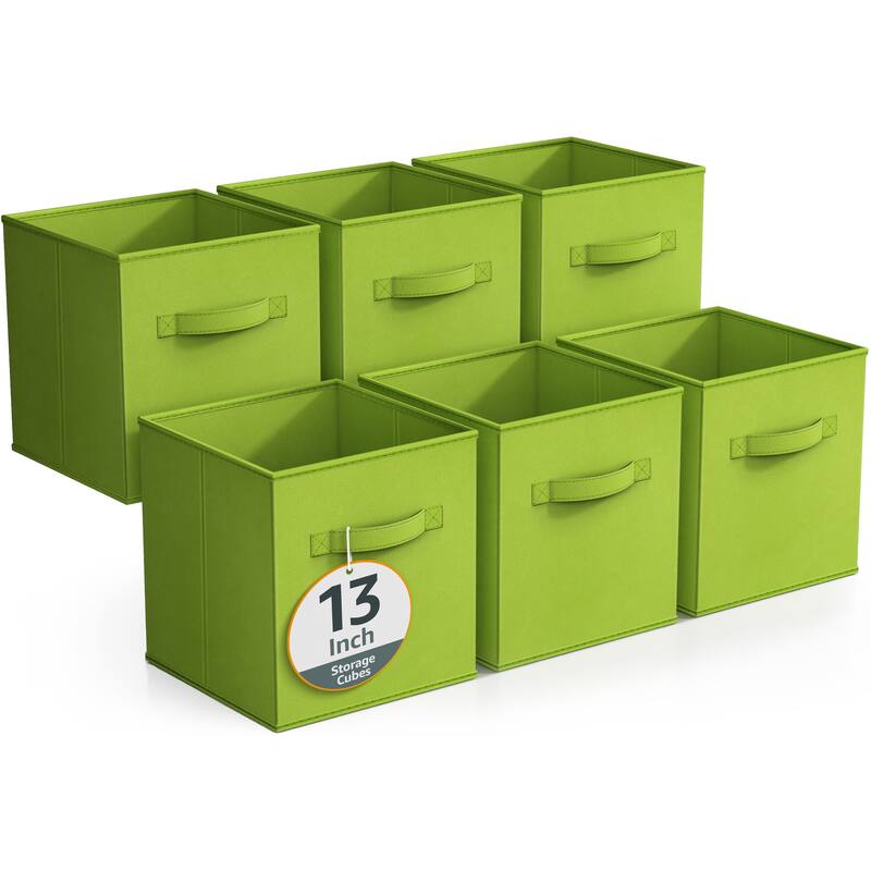 Sorbus Fabric Storage Bins 13" Foldable Cubes With Handles For Pantry, Cubbies, Toy And Closet Shelving Organization - 6Pk - Green