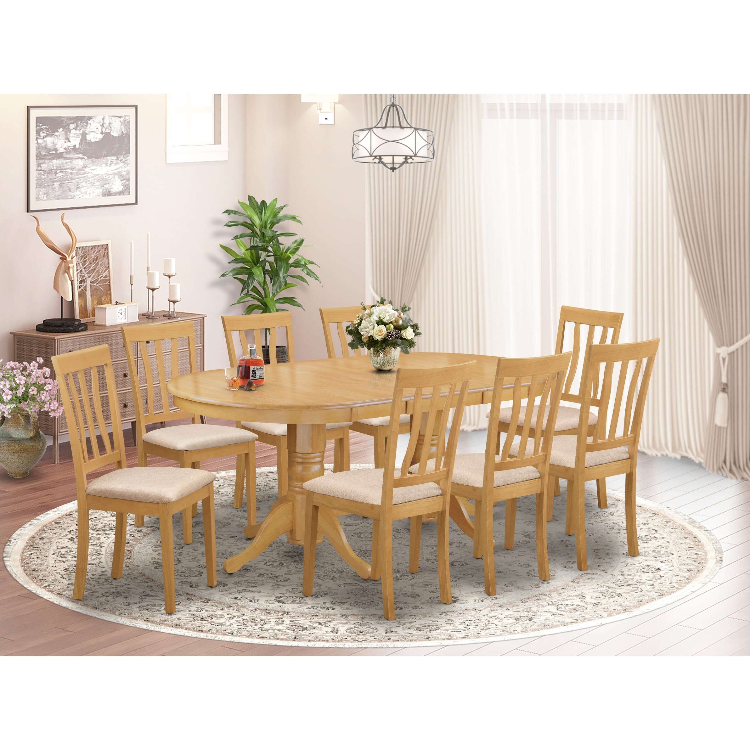East West Furniture 9 Piece Dining Table Set an Oval Wooden Table