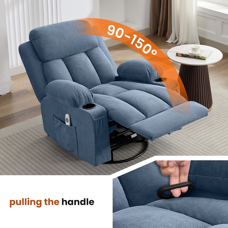 Swivel Rocker Recliner Chair with Vibration Massage & Heat, USB Port & Cup Holders for Living Room