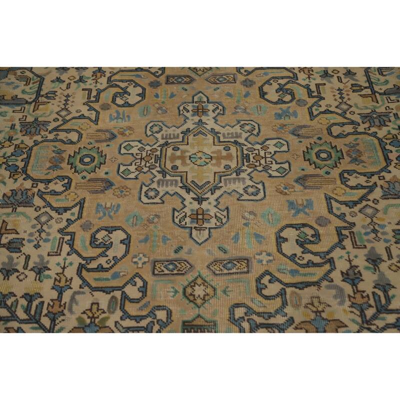 Hand Knotted Oriental 100% Wool Carpet Traditional Floral Beige & Ivories Tabriz Area Rug - 11' 1'' X 8' 3''