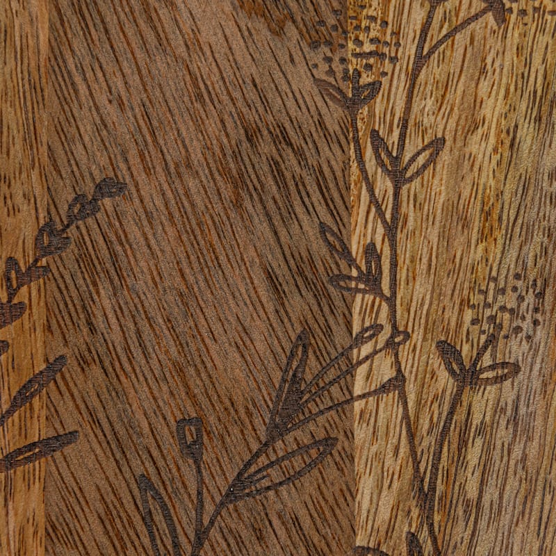 Mango Wood Cheese Board with Laser Etched Flowers - 15.8"L x 11.8"W x 0.8"H