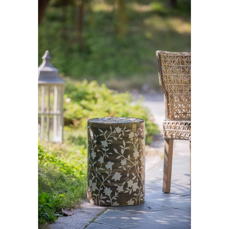 Hand Painted Floral Cylinder Flower Stool - 18"