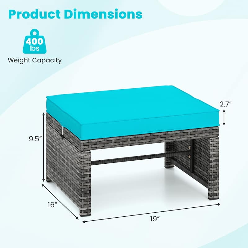 PE Rattan Outdoor Ottomans with Cushions, Footrest Seats or Tables - 16" L x 19" W x 9.5" H