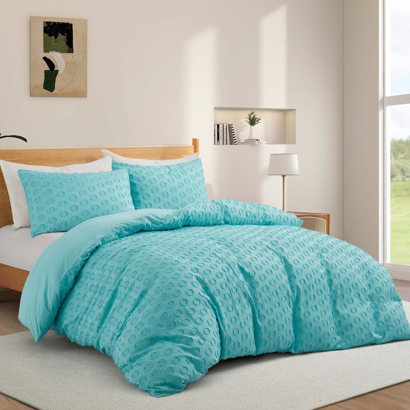 3 Piece Tufted Clipped Jacquard Geometric Oversized Duvet Cover Set