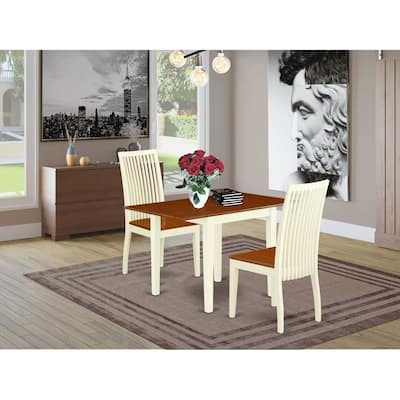 HomeStock 3-Pc Buttermilk and Cherry Finish Rectangular Solid Wood Top Dining Table Set for Small Spaces
