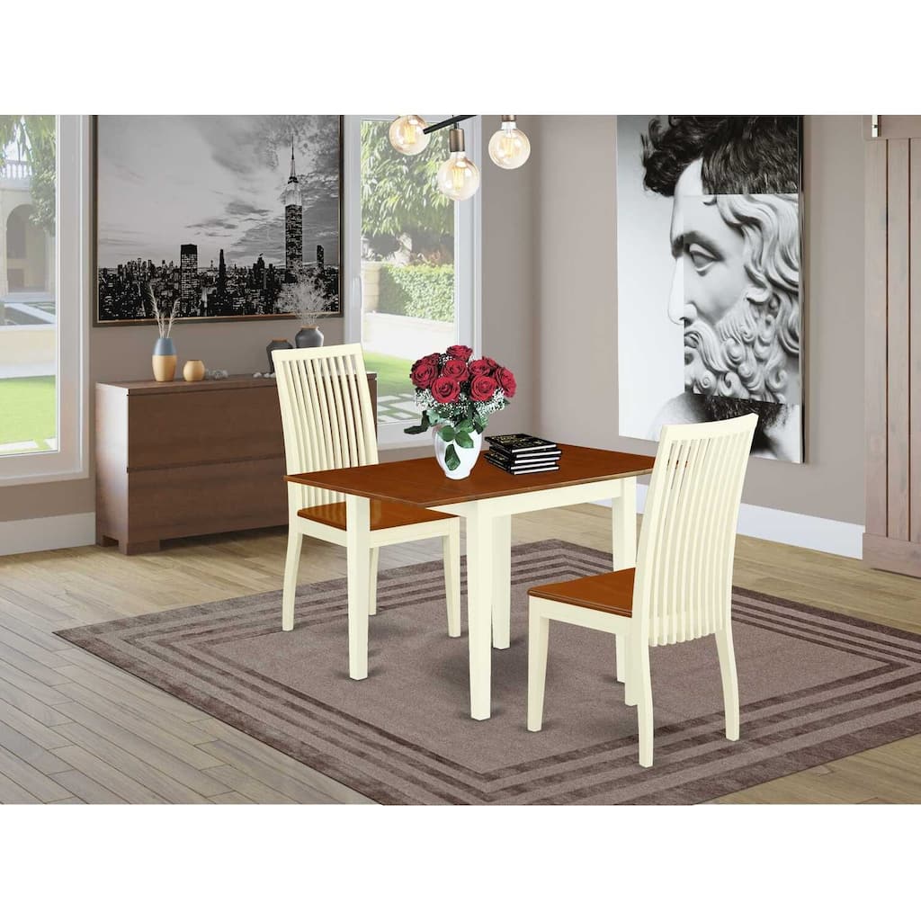 HomeStock 3-Pc Buttermilk and Cherry Finish Rectangular Solid Wood Top Dining Table Set for Small Spaces