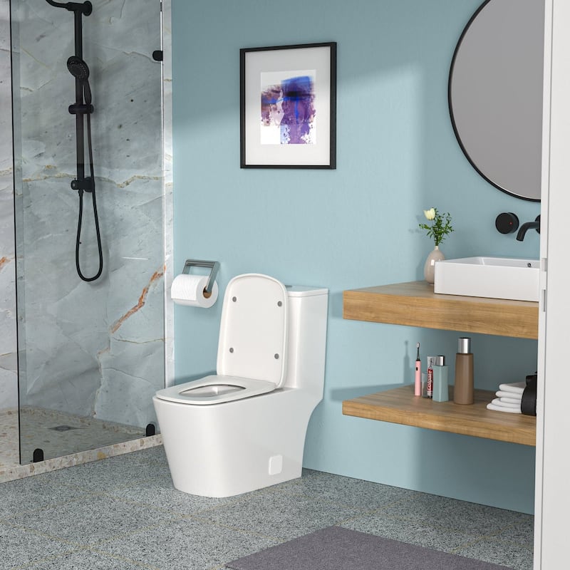 1-piece 1.6 GPF Dual Flush Elongated Toilet in White Seat Included - 27" x 14" x 30"