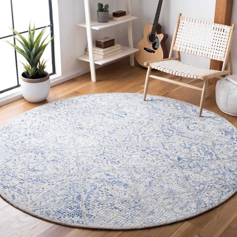 SAFAVIEH Handmade Artistry Itta Wool & Viscose Rug - 7' Round - Blue/Natural
