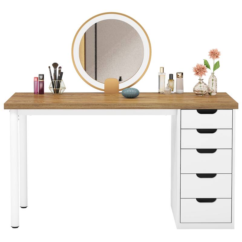 Vanity Desk with 5 Drawers, Modern Makeup Desk with Mulitple Storage, Gifts for Christmas
