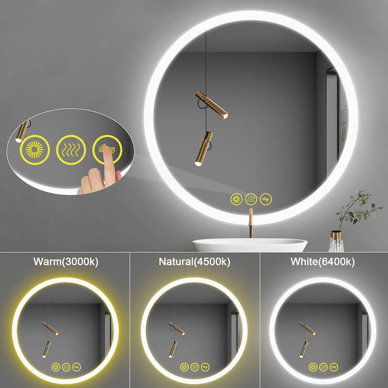 SmartReflect Modern 32" Round LED Dimmable Anti-Fog Frameless Bathroom Vanity Mirror - Clear