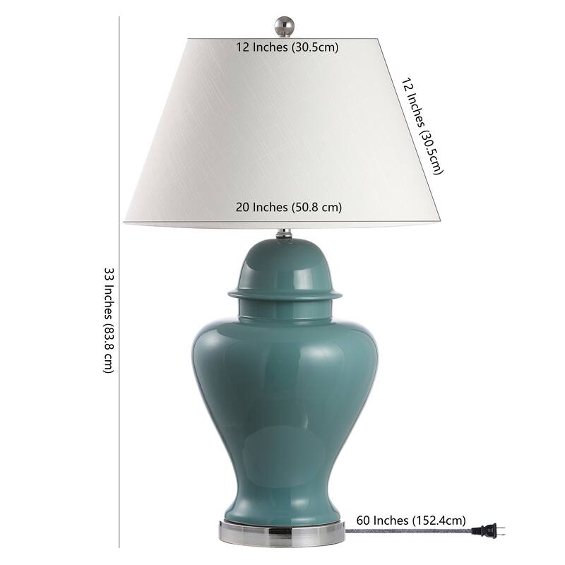 Watts 33" Ceramic/Iron Modern Classic LED Table Lamp, Green by JONATHAN Y
